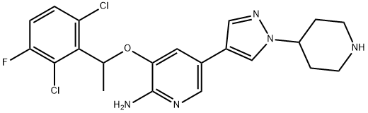3-[1-(2,6-二氯-5-氟苯基)乙氧基]-5-[1-(4-哌啶)-1H-吡唑-4-基]-2-吡啶胺, 877400-66-3, 结构式