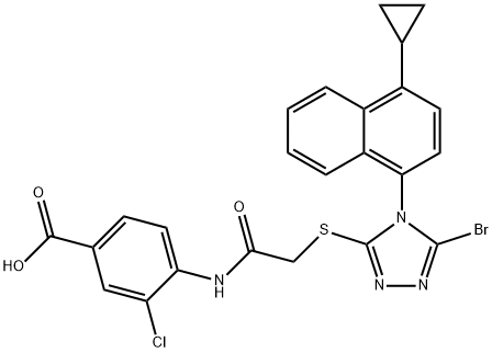 878670-61-2 4-[[2-[[5-溴-4-(4-环丙基-1-萘基)-4H-1,2,4-三唑-3-基]硫]乙酰]氨基]-3-氯苯甲酸