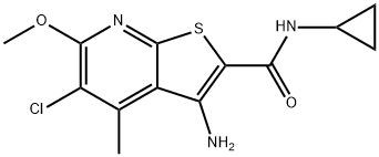 3-氨基-5-氯-N-环丙基-6-甲氧基-4-甲基噻吩并[2,3-B]吡啶-2-羧酰胺,886047-13-8,结构式