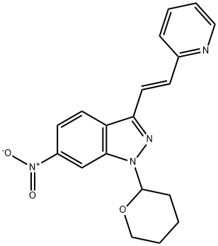 (E)-6-Nitro-3-[2-(pyridin-2-yl)ethenyl]-1-(tetrahydro-2H-pyran-2-yl)-1H-indazole Struktur