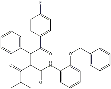 2-[2-(4-Fluorophenyl)-2-oxo-1-phenyl-ethyl]-4-methyl-3-oxo-pentanoic Acid, (2-Benzyloxy-phenyl)-amide 化学構造式