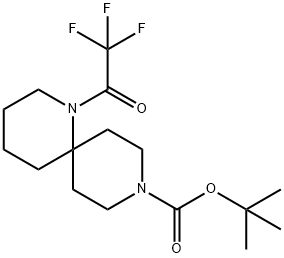 1,9-Diazaspiro[5.5]undecane-9-carboxylic acid, 1-(2,2,2-trifluoroacetyl)-, 1,1-dimethylethyl ester Struktur