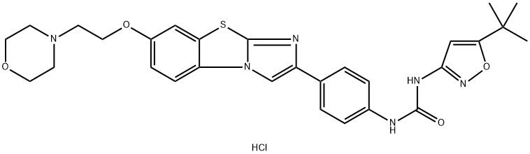 N-[5-(1,1-二甲基乙基)-3-异恶唑基]-N'-[4-[7-[2-(4-吗啉基)乙氧基]咪唑并[2,1-B]苯并噻唑-2-基]苯基]脲盐酸盐 结构式