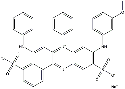 Hydrogen 9-((3-methoxyphenyl)amino)-7-phenyl-5-(phenylamino)-4,10-disulphonatobenzo(A)phenazinium, sodium salt Struktur