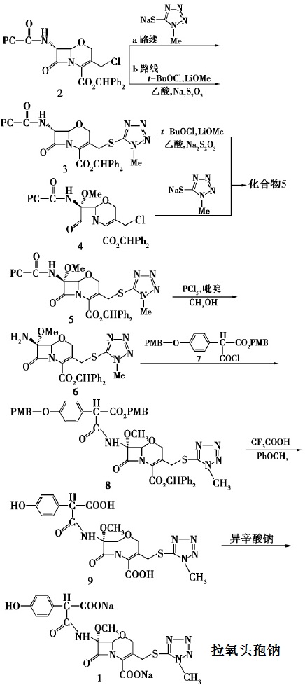 拉氧头孢钠的合成路线