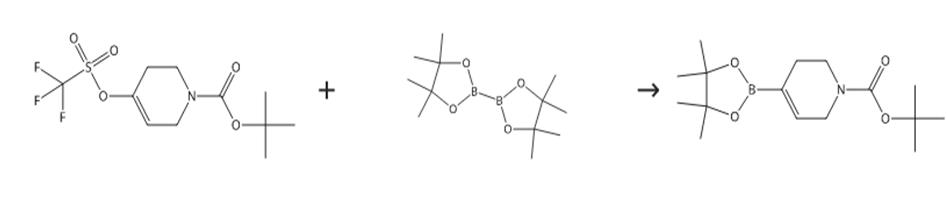 图1 N-Boc-1，2，5，6-四氢吡啶-4-硼酸频哪醇酯的合成路线[1]。