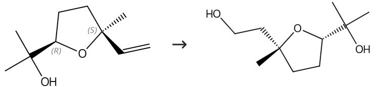 顺-Α,Α-5-三甲基-5-乙烯基四氢化呋喃-2-甲醇的硼氢化氧化反应