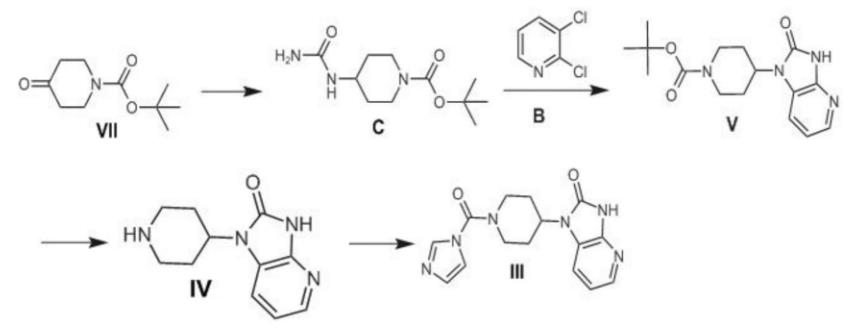 1-(1-(1H-咪唑酸乙酯-1-羰基)吡啶-4-YL)-1H-咪唑[4,5-B]吡啶-2(3H)-酮合成路线