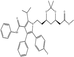 methyl 2-((4R,6R)-6-(2-(2-(4-fluorophenyl)-5-isopropyl-3-phenyl-4- (phenylcarbamoyl)-1H-pyrrol-1-yl)ethyl)-2,2-dimethyl-1,3-dioxan-4- yl)acetate