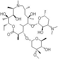 CAS # 83905-01-5, Azithromycin, 9-Deoxo-9a-methyl-9a-aza-homoerythromycin A, (2R,3S,4R,5R,8R,10R,11R,13S,14R)-11-[(2S,3R,4S,6R)-4-Dimethylamino-3-hydroxy-6-methyloxan-2-yl]oxy-2-ethyl-3,4,10-trihydroxy-13-[(2R,4R,5S,6S)-5-hydroxy-4-methoxy-4,6-dimethyloxan-2-yl]oxy-3,5,6,8,10,12,14-heptamethyl-1-oxa-6-azacyclopentadecan-15-one