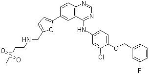CAS # 231277-92-2, Lapatinib, N-[3-Chloro-4-[(3-fluorophenyl)methoxy]phenyl]-6-[5-[(2-methylsulfonylethylamino)methyl]-2-furyl]quinazolin-4-amine