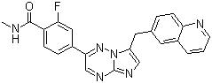CAS # 1029712-80-8, 2-Fluoro-N-methyl-4-[7-[(quinolin-6-yl)methyl]imidazo[1,2-b]-[1,2,4]triazin-2-yl]benzamide