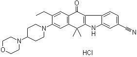 CAS 登录号：1256589-74-8, 9-乙基-6,11-二氢-6,6-二甲基-8-[4-(4-吗啉基)-1-哌啶基]-11-氧代-5H-苯并[b]咔唑-3-甲腈盐酸盐