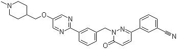 CAS 登录号：1100598-32-0, EMD-1214063, 3-[1,6-二氢-1-[[3-[5-[(1-甲基-4-哌啶基)甲氧基]-2-嘧啶基]苯基]甲基]-6-氧代-3-哒嗪基]苯腈