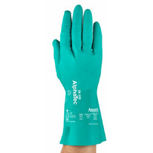 防化手套 绿色丁腈 AQUADRI专利吸湿内涂层 翻转菱形掌纹 0.6mm厚 32cm长 平直袖口 8码|8码|Ansell/安思尔